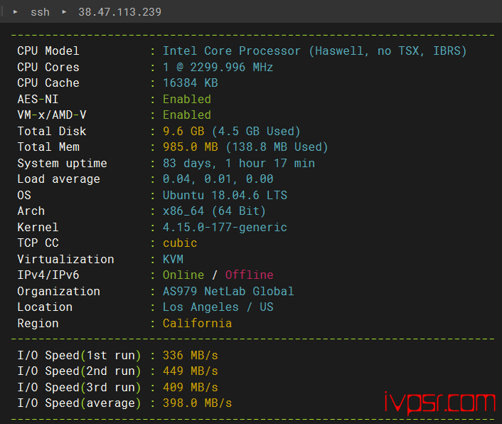 Vmiss：美国VPS简单测评，三网9929线路，200Mbps带宽，分享真实测评数据 VPS测评 第2张