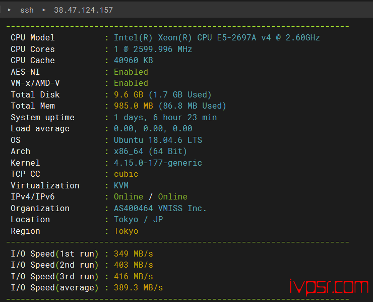 Vmiss怎么样？日本VPS深度测评，东京IJJ线路，500Mbps带宽，分享真实测评数据 VPS测评 第2张